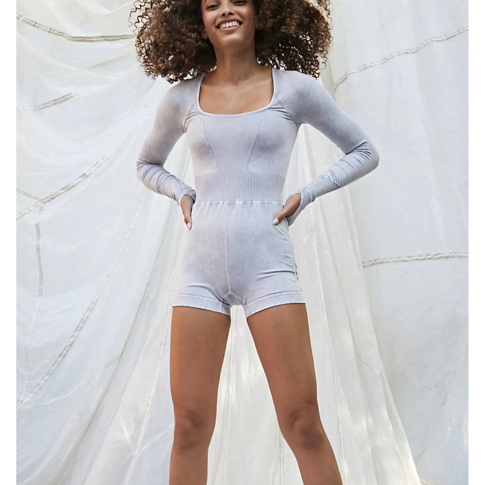 Free People Good Karma Long Sleeved Runsie in ice grey BNWOT